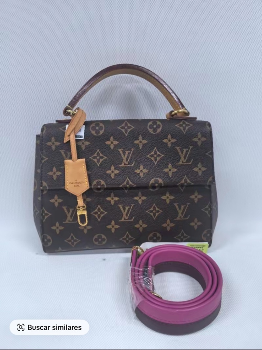 Louis Vuitton Brown Monogram Satchel with Pink Strap